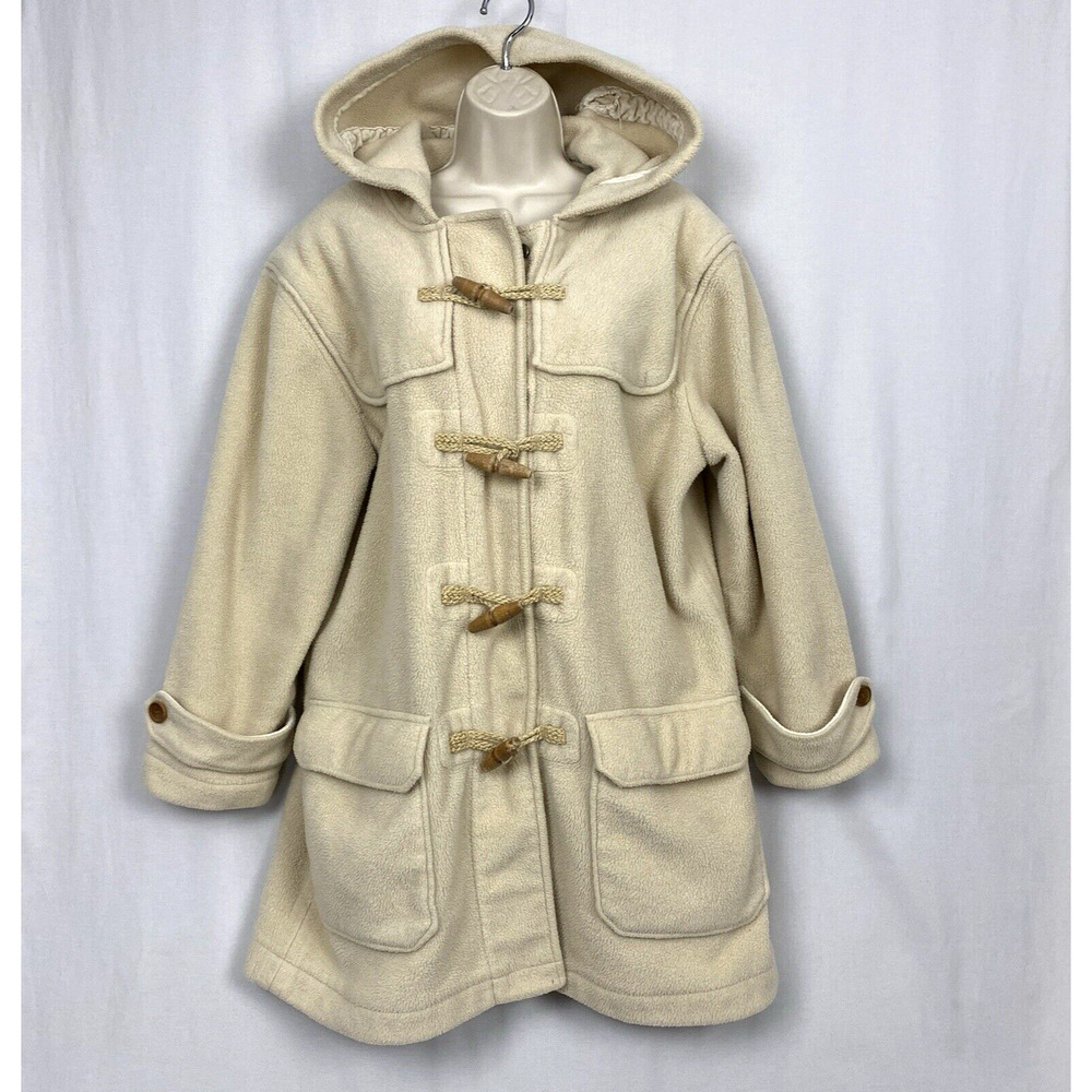 Ralph Lauren Fleece Hooded Coat Women Medium Beige Toggle Button Heavy Oversized